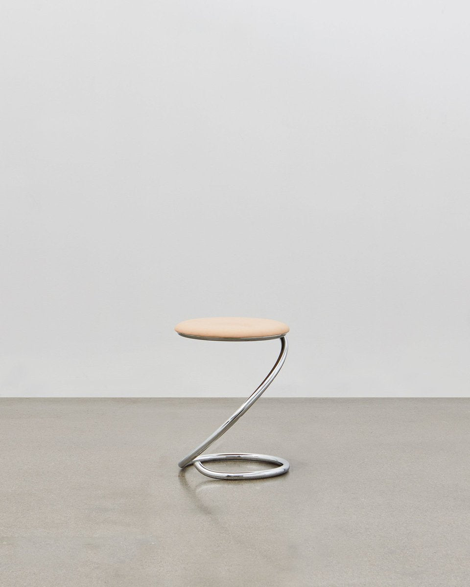 PH Snake Stool, Chrome, Leather Natural Un-Dyed, Full Leather Upholstery