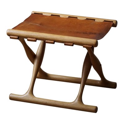 PH41 Folding Stool in Oak and Leather by Poul Hundevad, 1960s-MXF-1764201