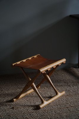 PH41 Folding Stool in Oak and Leather by Poul Hundevad, 1960s-MXF-1764201