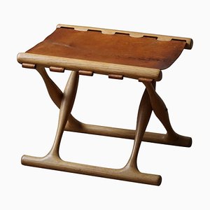 PH41 Folding Stool in Oak and Leather by Poul Hundevad, 1960s-MXF-1764201