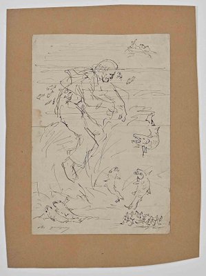 Philippe Charles Jacquet, Fisherman, Original Drawing on Paper, Mid 19th-Century-ZCI-1362618