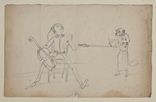 Philippe Charles Jacquet, Musician, Original Drawing on Paper, Mid 19th-Century-ZCI-1362619