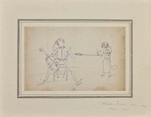 Philippe Charles Jacquet, Musician, Original Drawing on Paper, Mid 19th-Century-ZCI-1362619