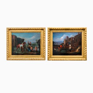 Philips Wouwerman, Knights in Front of a Coaching Inn and Knights and Bathers at a Stream, 1600s, Oil on Canvases, Set of 2-BEW-2023594