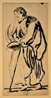 Philosopher - Original China Ink drawing by E. Berman - 1940 ca. 1940 ca.-ZCI-757036