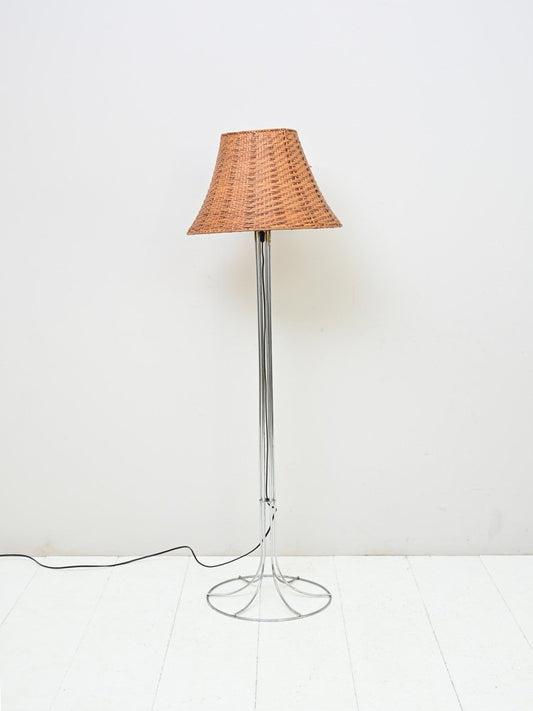 Piano Lamp with Lampshade in Rattan, 1960s