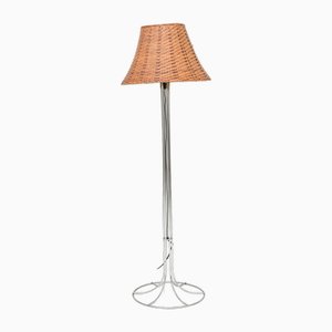 Piano Lamp with Lampshade in Rattan, 1960s-QWP-1740853