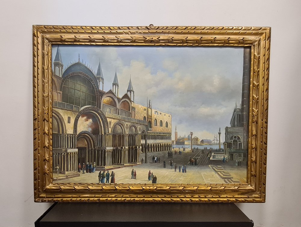 Piazza San Marco in Venice, 1960s, Oil on Canvas, Framed