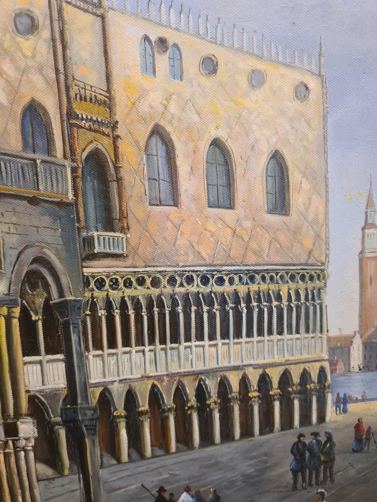 Piazza San Marco in Venice, 1960s, Oil on Canvas, Framed