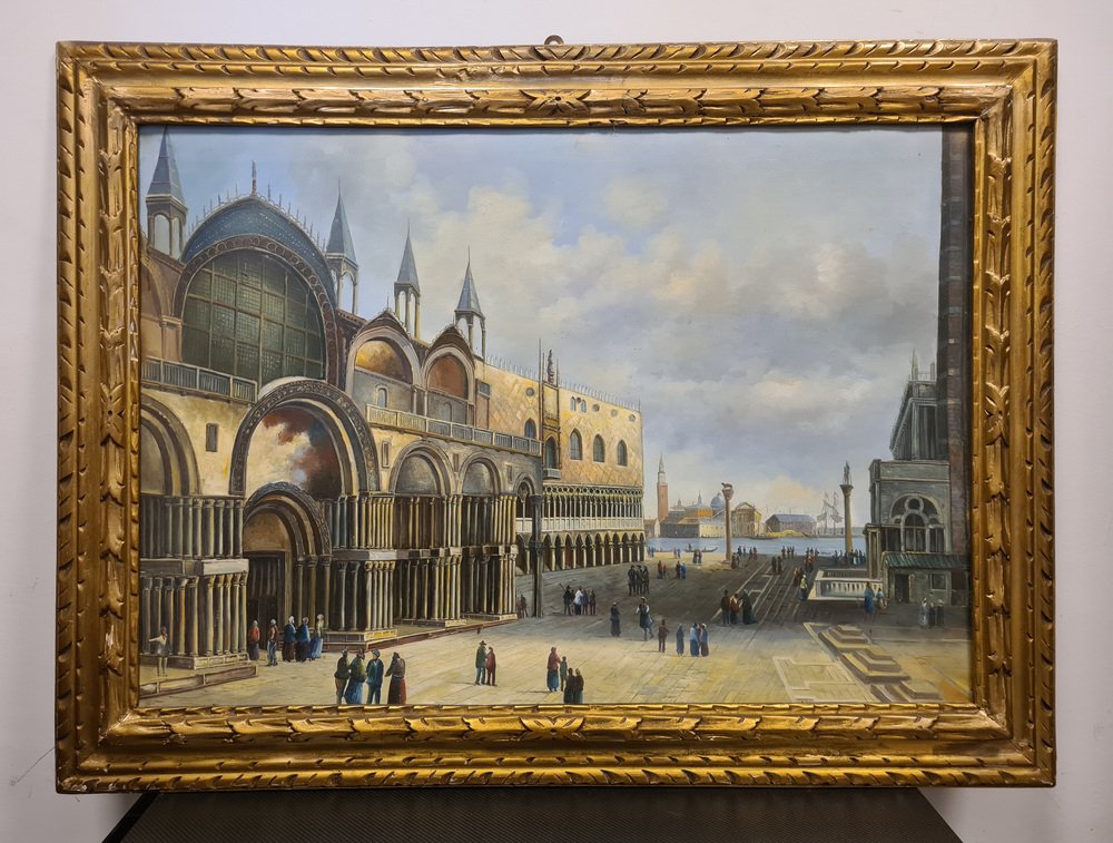 Piazza San Marco in Venice, 1960s, Oil on Canvas, Framed