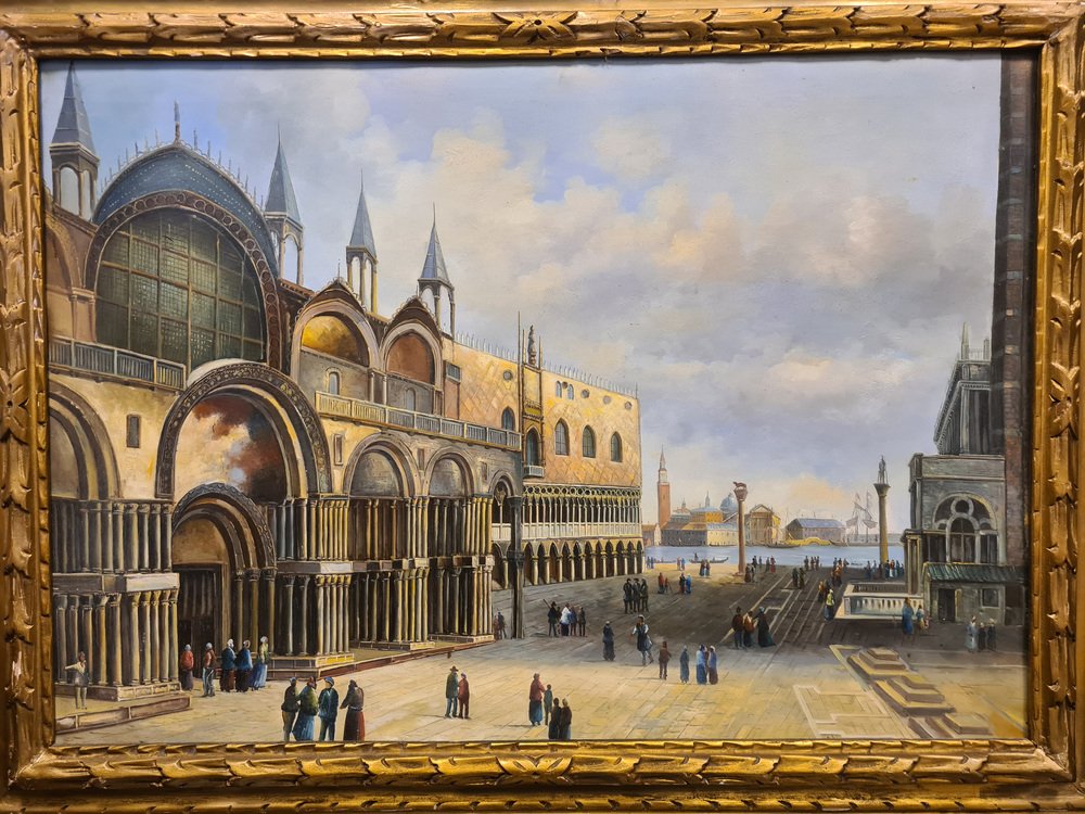 Piazza San Marco in Venice, 1960s, Oil on Canvas, Framed