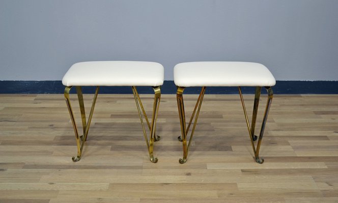 Pier Luigi Colli Style Brass & Eco-Leather Stools, Italy, 1940s, Set of 2-QZZ-1178055