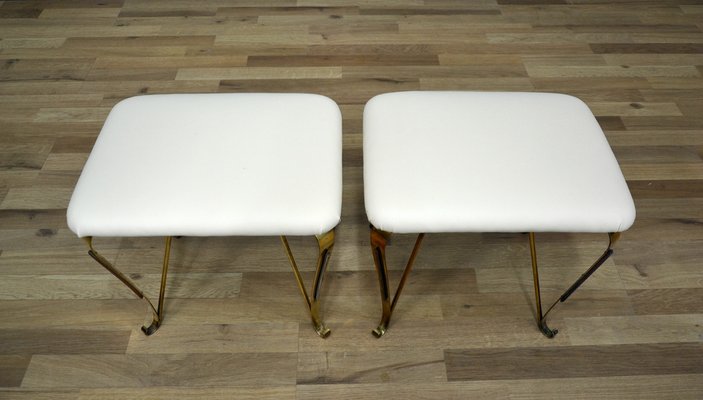 Pier Luigi Colli Style Brass & Eco-Leather Stools, Italy, 1940s, Set of 2-QZZ-1178055