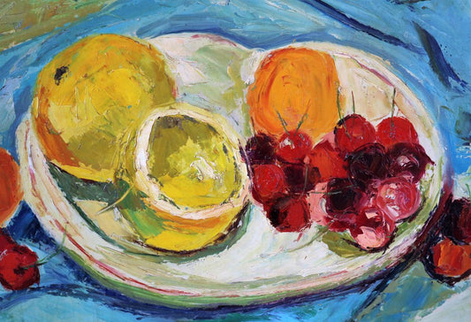 Piero Leo, Still Life with Fruit, 1974, Oil on Faesite, Framed