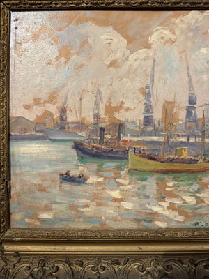 Pierre Bertand, Port of Casablanca, 1920s, Oil on Canvas-NRK-2027683