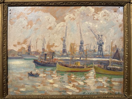 Pierre Bertand, Port of Casablanca, 1920s, Oil on Canvas-NRK-2027683