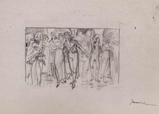 Pierre Georges Jeanniot, Dance Party, Original Pencil on Paper, Early 20th Century-ZCI-1380176