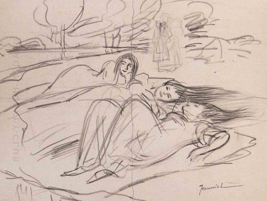 Pierre Georges Jeanniot, Figures, Drawing in Pencil, Early 20th Century-ZCI-1394393