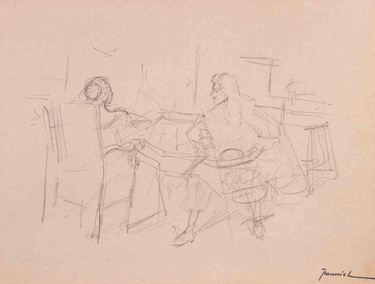 Pierre Georges Jeanniot, Figures, Original Pencil on Paper Drawing, Early 20th Century-ZCI-1380208