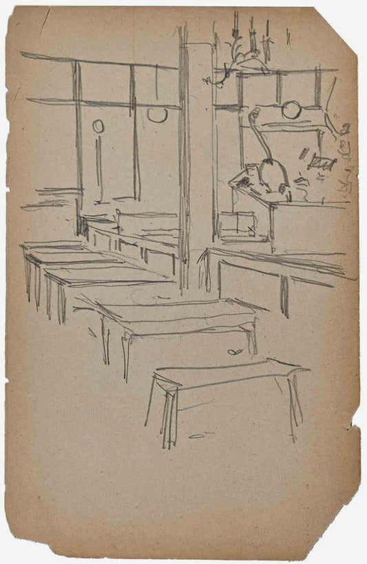 Pierre Georges Jeanniot, Interior, Original Drawing, Early 20th Century