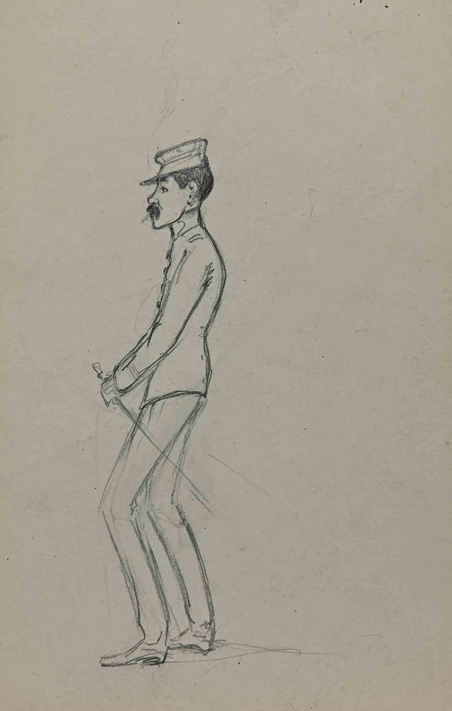 Pierre Georges Jeanniot, Man, Original Drawing, Early 20th-Century