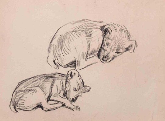 Pierre Georges Jeanniot, Puppies, Original Pencil on Paper Drawing, Early 20th Century-ZCI-1380204