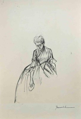 Pierre Georges Jeanniot, Sorrowful Lady, Original Drawing, 1890s-ZCI-1362746