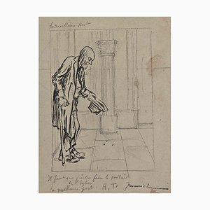 Pierre Georges Jeanniot, The Beggar, Charcoal Drawing, Early 20th-Century-ZCI-1316522