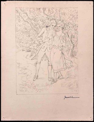 Pierre Georges Jeanniot, Young Love, Original Drawing, Early 20th-Century-ZCI-1329494