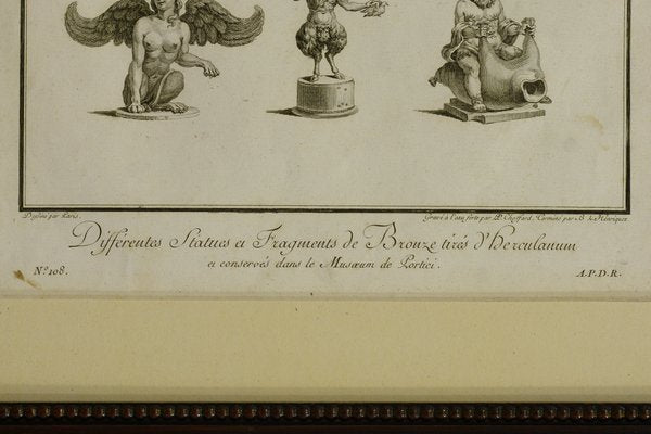 Pierre-Philippe Choffard and Benoît Louis Henriquez, Bronze Statues and Fragments from Herculaneum, Etching Print, Framed-VHF-1143494