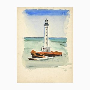 Pierre Segogne, The Lighthouse, Watercolor, Early 20th Century-ZCI-871631