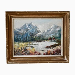 Pierre Wilnay, Mountain Landscape, Oil Painting on Canvas, Framed-AIU-1821844