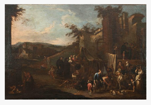 Pietro Domenico Olivero, Market Scene, Oil Paint on Canvas, 18th Century-ZCI-979775