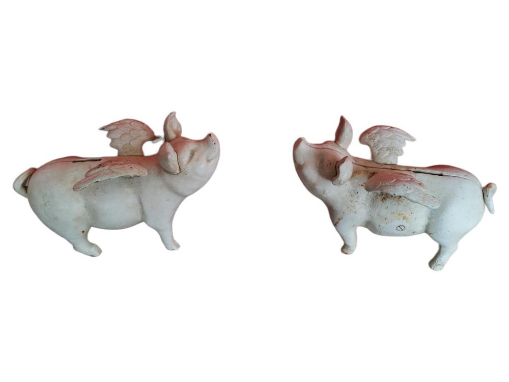 Pigs with Wings in Wrought Iron, 20th Century, Set of 2