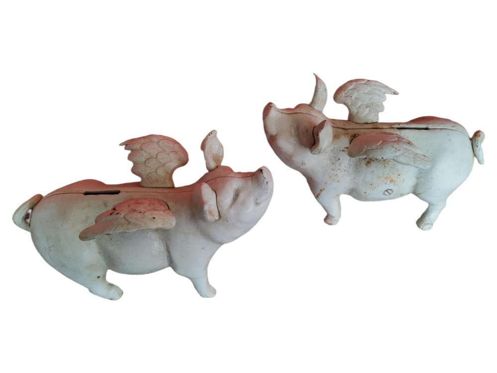 Pigs with Wings in Wrought Iron, 20th Century, Set of 2