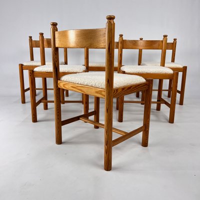 Pine and Boucle Rustic Dining Chairs, 1960s, Set of 6-RMX-2018487