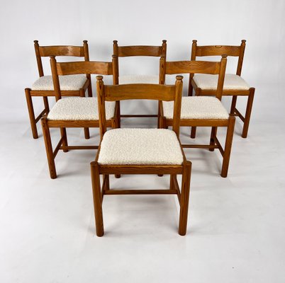 Pine and Boucle Rustic Dining Chairs, 1960s, Set of 6-RMX-2018487