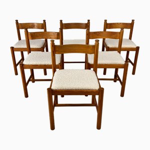 Pine and Boucle Rustic Dining Chairs, 1960s, Set of 6-RMX-2018487