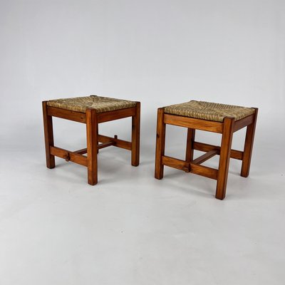 Pine and Rush Stools, 1960s, Set of 2-RMX-2022495