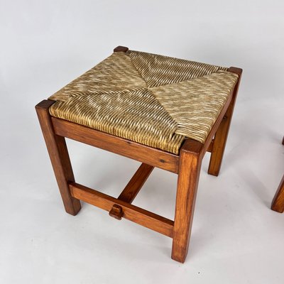 Pine and Rush Stools, 1960s, Set of 2-RMX-2022495