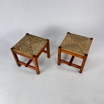 Pine and Rush Stools, 1960s, Set of 2-RMX-2022495