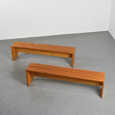 Pine Benches by Charlotte Perriand, 1970s, Set of 2-GJR-2023443