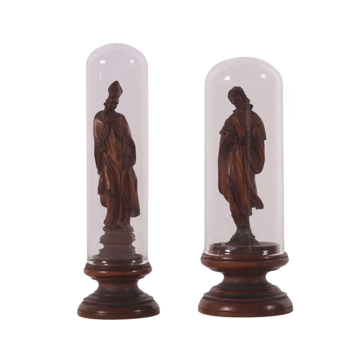 Pine Sculpted Santo Bishop and San Rocco, Set of 2