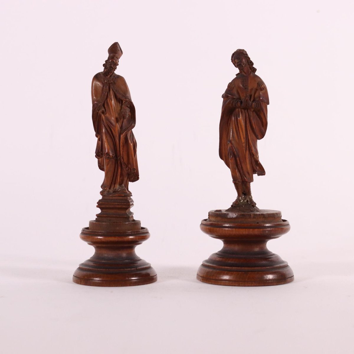 Pine Sculpted Santo Bishop and San Rocco, Set of 2