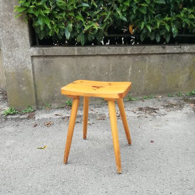 Pine Stool with Concave Seat and Pencil Legs, France, 1970s-NTQ-2035026