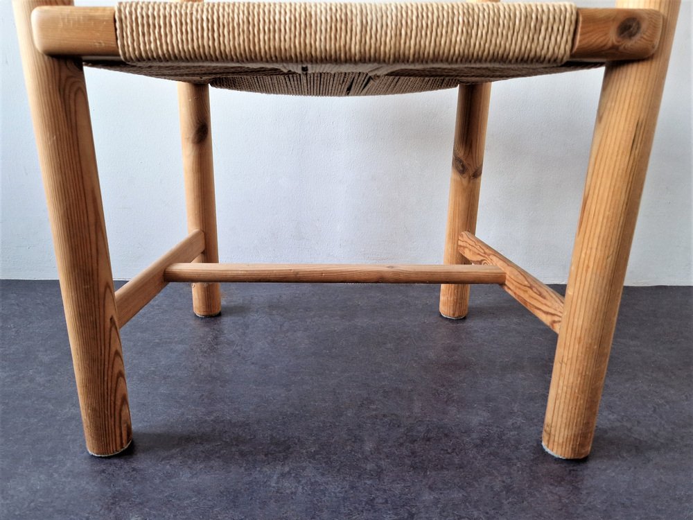 Pine Wood Armchairs with Papercord Seats from Gramrode Møbelfabrik, Denmark, 1970s, Set of 3