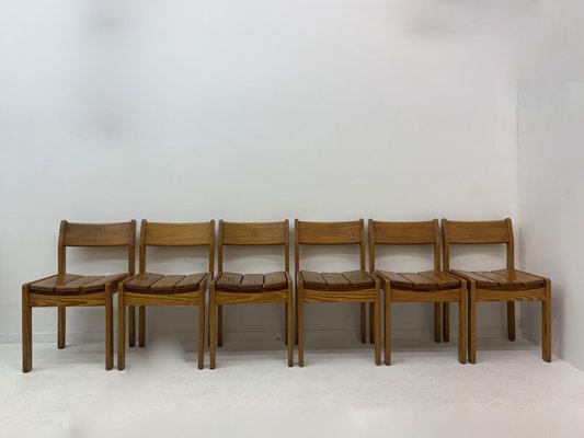 Pine Wood Dining Chairs, 1970s, Set of 6-BGP-1325282