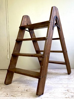 Pine-Wood Folding Step Ladder, the Netherlands, 1940s-WZZ-1437993