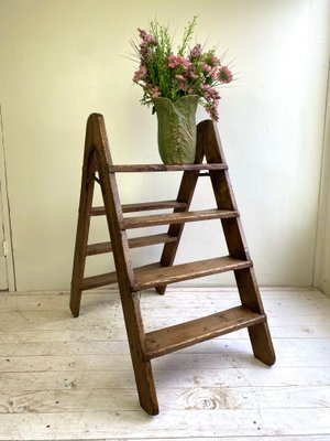 Pine-Wood Folding Step Ladder, the Netherlands, 1940s-WZZ-1437993