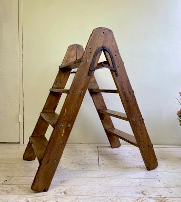 Pine-Wood Folding Step Ladder, the Netherlands, 1940s-WZZ-1437993